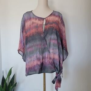 NWT Democracy 2pc Plus Size 1X Watercolor Women's Top Side Tie
